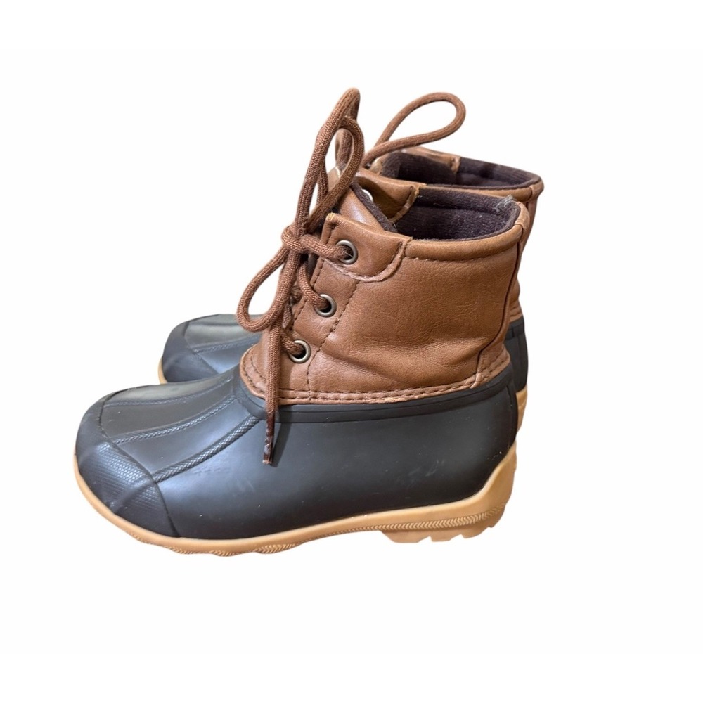 Sperry Port Duck Blue Tan Youth Size 9M Waterproof Lined Rubber Boots